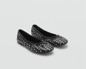 MNG BY MANGO Studded Bow Ballerina Flats Black 38 US 7.5 NEW